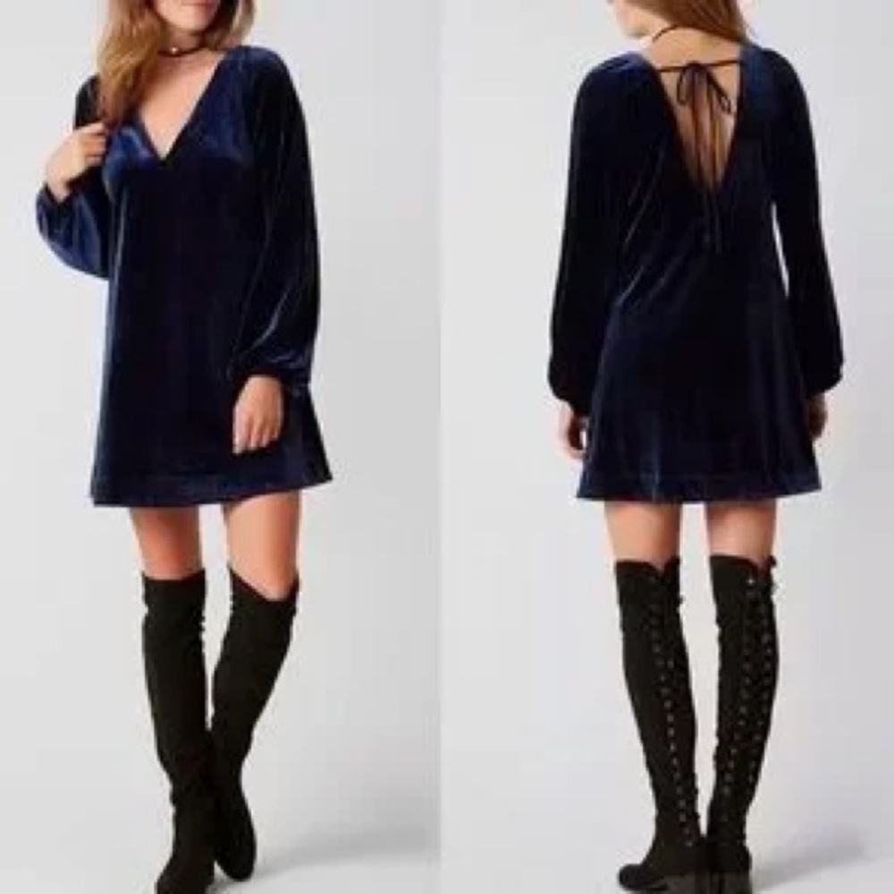 Free People Velvet Backless Dress in Deep Blue 0133 - Picture 1 of 6